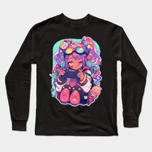 Colurful Anime Gamer Girl Long Sleeve T-Shirt